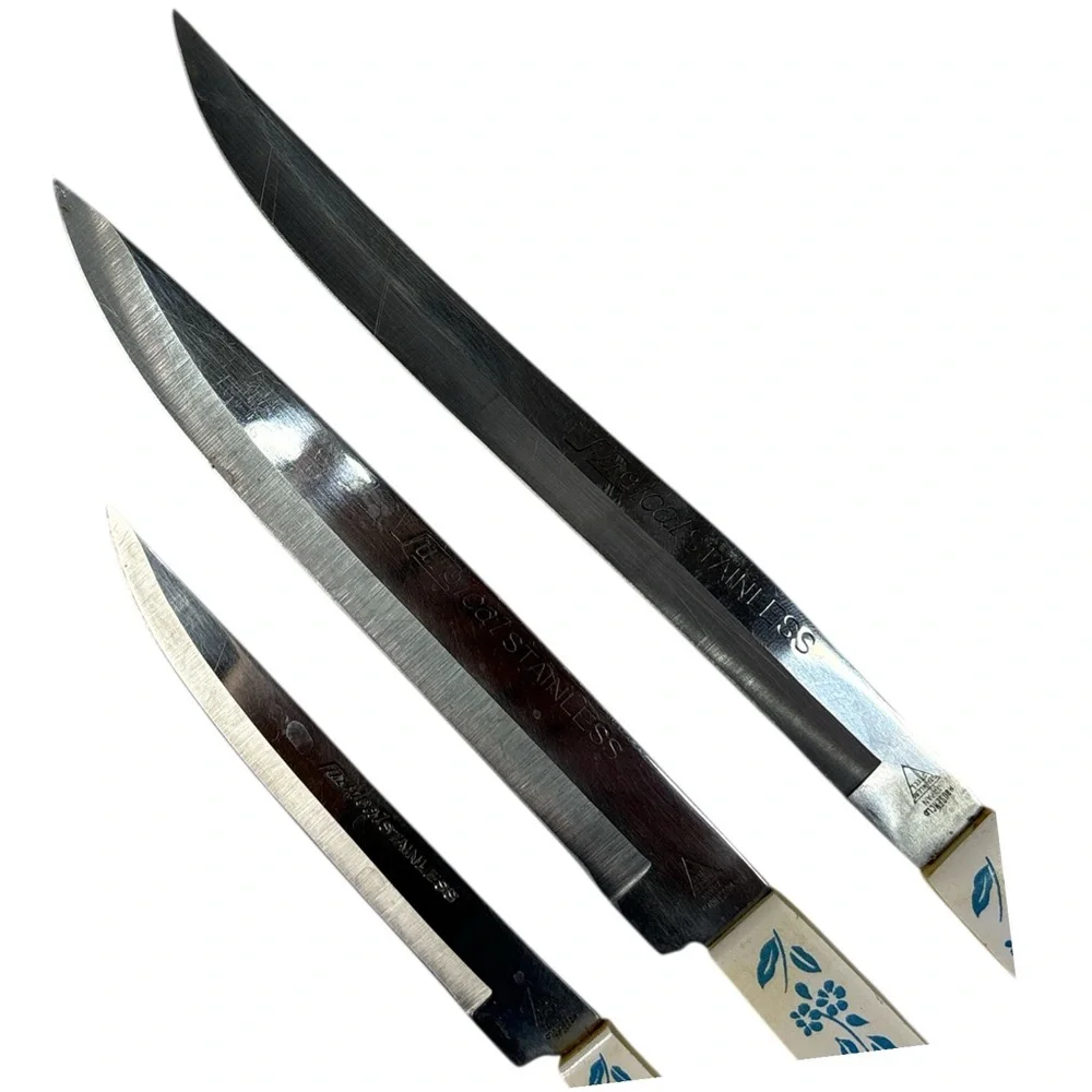 Vintage Cornflower Blue Japanese Serrated Surgical Steel Carving Utility Knives